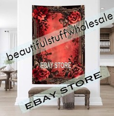 Gothic Wall Tapestry Floral Border victorian romantic elegance 59X82 in