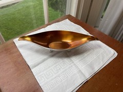 Wallace 9022 Vintage Orange Enamel Over Silverplate Candy Nut Dish Genie Design