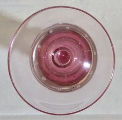 1998 NOSLO Cranberry Art Glass Modernist Vase W/Controlled Bubbles