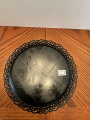Vintage Nashco Toleware 12” Round Tray-Hand Painted Signed Reticulated Edge