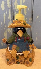 Vtg 1990s Country Crow in Dress Shaped Soap/Lotion Dispenser Sunflowers Strawhat