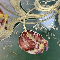 GDA Antique France Porcelain Limoges Hand Painted Tulips Green Gold Art Nouveau