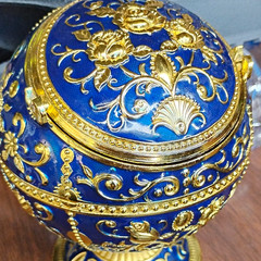 Blue & Gold Ornate Decorative Egg Trinket Box Hinged Keepsake Box