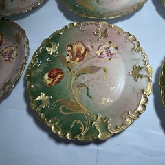 GDA Antique France Porcelain Limoges Hand Painted Tulips Green Gold Art Nouveau