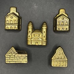 Vintage Lot Of 5: Miniature Brass Old Mill Village Collectible Buildings Houses