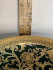 Stunning Gold& Dark Green Tapestry Porcelain Contour Bowl 10”d Asian Traditional