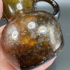 Mid Century Hand Blown Art Glass Mini Pitcher Creamer Jug Amber Bubbles All Over