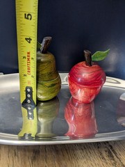 Wooden Pear & Apple Trinket Boxes – Hand Carved & Painted 4″ Tall Including Stem