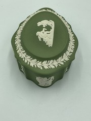 Vintage Wedgewood Green Jasperware Cherub Cameo Trinket Dish 5” England