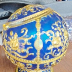 Blue & Gold Ornate Decorative Egg Trinket Box Hinged Keepsake Box