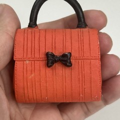Decorative Ceramic Purse -Finely Detailed Orange -2”x2.5” Black Bow & Handle