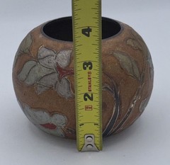 Vtg Art Nouveau Brass Cloisonne Handpainted Flowers Round Bud Vase Made In India