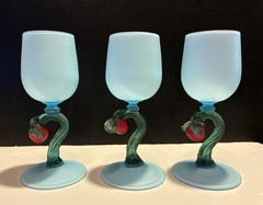No label blue satin glass Victorian style soft matte hand blown decor