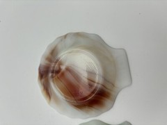 2 Akro Agate Clam Shell Green & Brown White Swirl Glass Trinket Dish Ashtray
