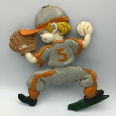 Boy Baseball Players Wall Art Hangers Plaques Vintage Set Of 2 Sexton Cast Metal