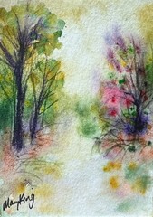 Original Watercolor Painting ACEO by Mary King – Spring Mist