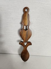 Huw Jones Welsh Love Spoon Hand Crafted Wood Wales 9″x 2.25″ Heart Bell Wedding