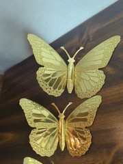 Set Of 3 Home Interiors & Gifts Gold Metal Butterflies Wall Decor Made In USA
