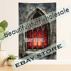 Gothic Stained Glass Arch Wall Hanging Tapestry moody dark decor 39X59 in