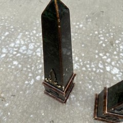 Vintage Neoclassical Green & Brass Obelisks Art Decor