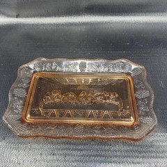 Vintage Tiara Indiana Glass Plate Tray Orange Pink The Last Supper Glass Dish