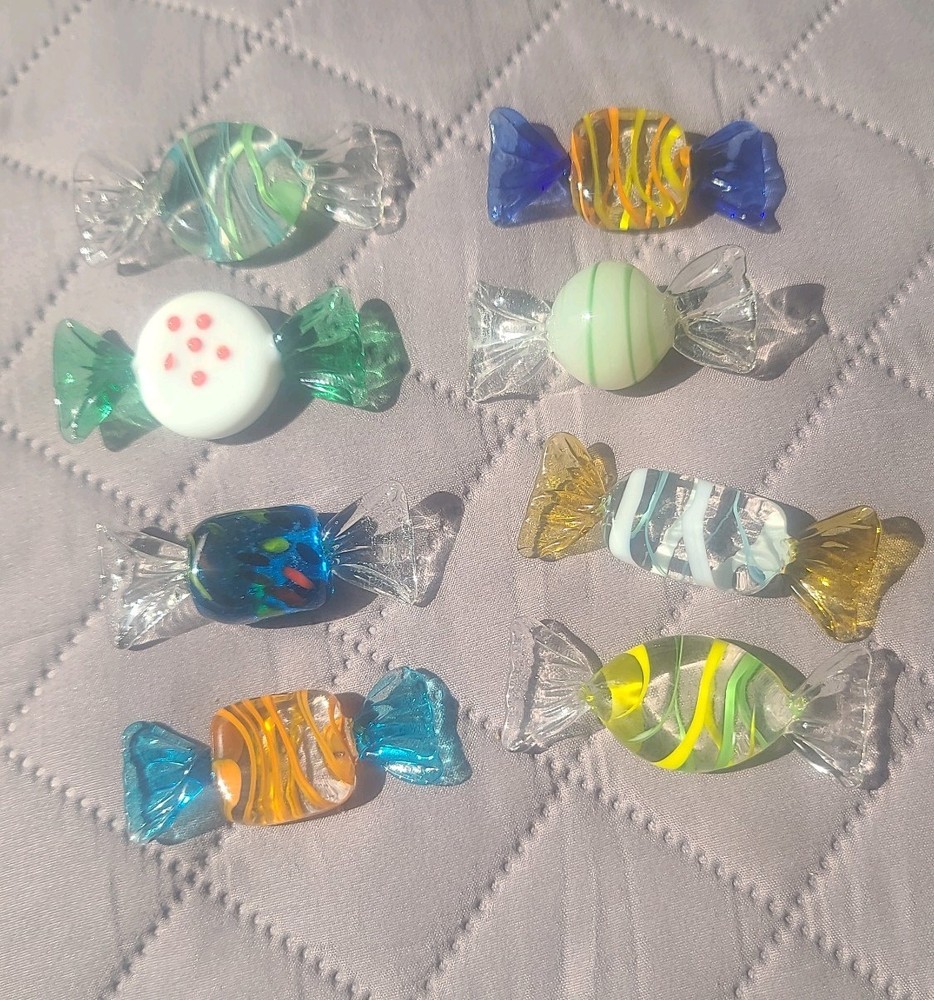 Vintage Hand Blown Murano Style Art Glass Wrapped Hard Candies 8 piece lot