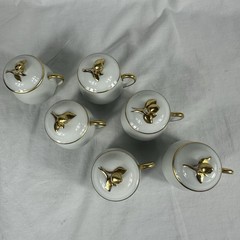 6 Antique Limoges Pot de Crème France Coiffe Porcelain White And Gold