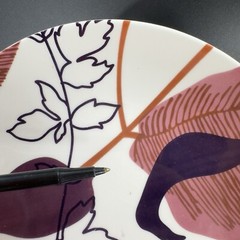POTTERY BARN Graphic Harvest Ceramic Dish Plate Made In Brazil Round New Set 4