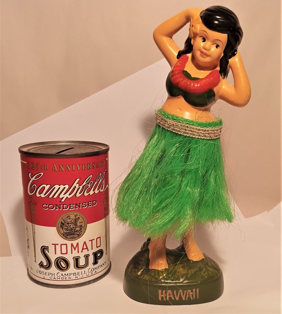 1980s HULA GIRL NODDER vtg dashboard bobblehead hawaiian spring dancer lei skirt
