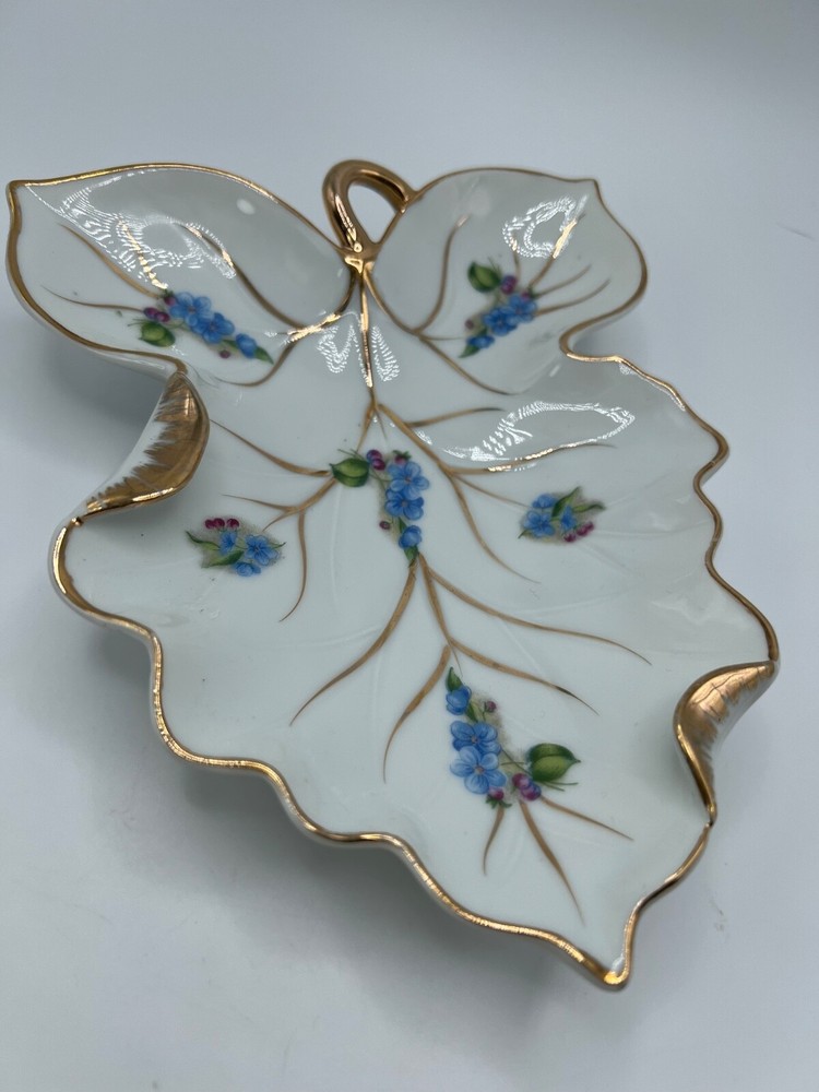 Vintage Floral Leaf Shape Trinket Dish Japan