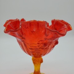 Fenton Cabbage Rose Style Amberina Glass Ruffled Compote Candy Dish 710B