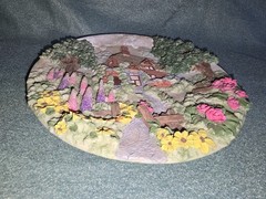 Decorative Multicolor Raised Cottage Scene Wall Plaque Relief Plate