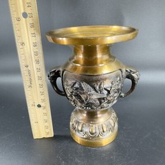 Antique Buddhist Altar Fitting Flower Stand Vase Metal Brass Heavy Made Korea