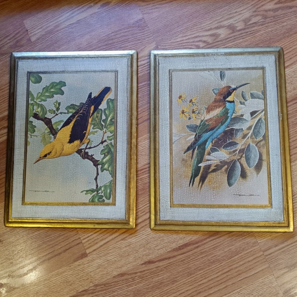 Pair of Vintage Basil Ede Bird Plaques-Gilt on Wood-Made in Italy-16 x 12-1940’s