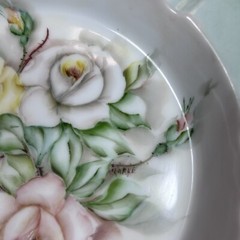Vintage 1940s Hand Painted Roses 8.75” Ceramic Dish Trinket Bowl Signed