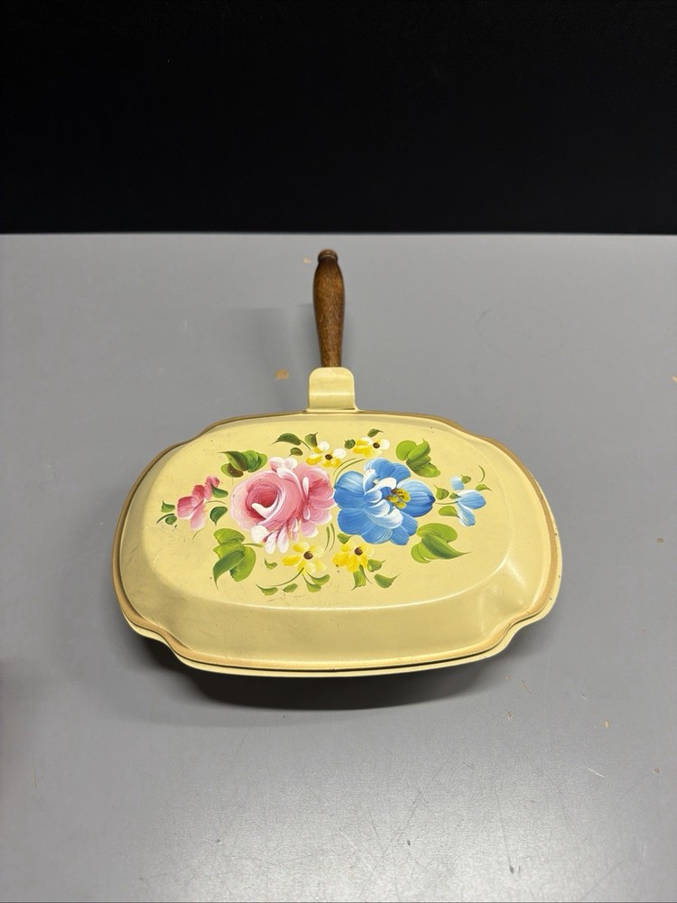 Vintage Yellow Crumb Catcher with Hand Painted Flowers by Nashco Products NY