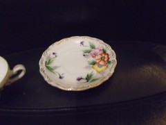 VINTAGE TRIMONT CHINA CUP & SAUCER SET WHITE WITH FLORAL DESIGN GOLD SCROLL TRIM