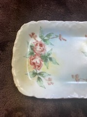 Antique Porcelain Hand Painted Trinket/Pin Tray/Dish Floral/Roses Signed “Lower”