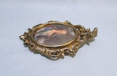 Vintage Cast Metal Victorian Italian Silk Art Picture In Frame 3.5″