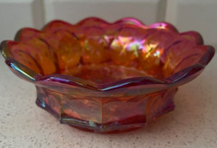 VINTAGE FENTON ORANGE IRIDESCENT CARNIVAL GLASS CANDY DISH w/ GRAPES