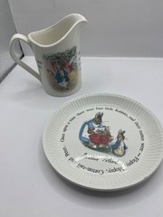 Wedgwood of Etruria Peter Rabbit 10oz Milk Jug Pitcher Child’s Plate Porcelain