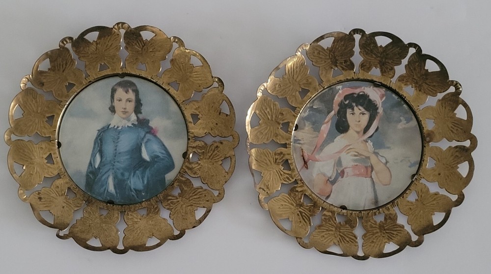 Vintage Butterfly Frames w/ Prints of Edwardian Children, Made in England, 1960s