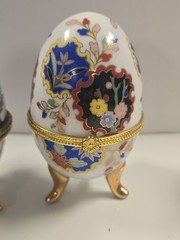 4in Unbranded Handcraft Egg-Shaped Porcelain Footed Floral Trinket Box Set Of 2