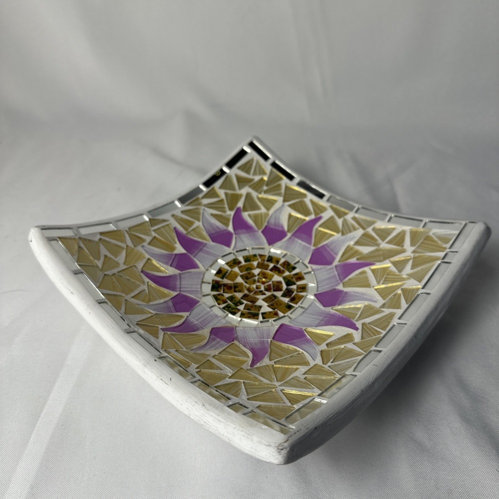Ceramic Glass Mosaic Dish Bowl Square Sunflower Trinket Keys Jewelry Candy