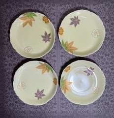 Japanese Porcelain 7 Piece Maple Leaf Set Nishiyama Region Unused Original