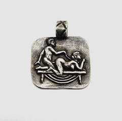 Ancient Roman Erotic Silver Pendant Classical Bed Scene Relief Artifact