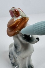 Pico NY Vintage Collectible Porcelain Grey & Black Poodle Figurine Hat w/Flowers
