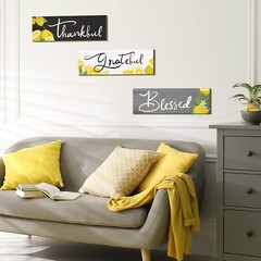 3 Pcs Sunflower Gifts Farmhouse Wall Decor Thankful Lemon, Black, White, Gray
