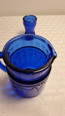 3 Pc Set Of Colbalt Blue With Roping Pattern Creamer 3 In. Sm. Glass 1.75 In.