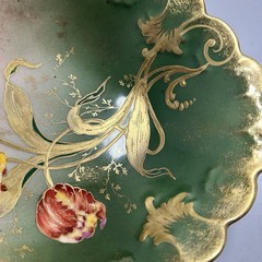 GDA Antique France Porcelain Limoges Hand Painted Tulips Green Gold Art Nouveau
